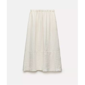 Zara white beige 100% linen midi skirt
